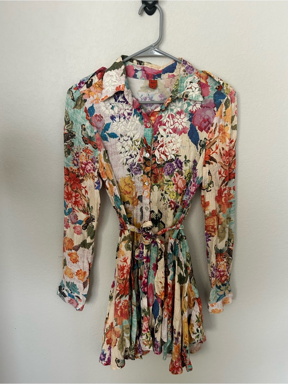 Farm Rio Floral Button-Front Shirt Dress with Tie Waist - Multicolor